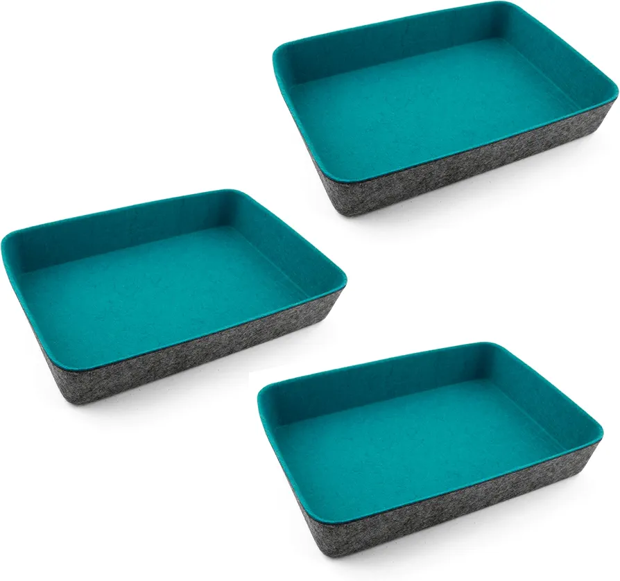 Three by Three Seattle Felt·Like·It! 10.5 x 7.5 Inch Felt Storage Bin for Office, Craft Room, Classroom, Living Room, Bedroom Storage, 3 Pack (Blue)