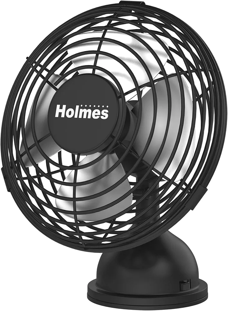 HOLMES 4" Mini Heritage Desk Fan, USB-Powered, Single Speed, 4 Blades, Adjustable 100° Head Tilt, Metal Construction, Ideal for Home, Dorm Rooms, Bedrooms, Office or Travel, Vintage Matte Black