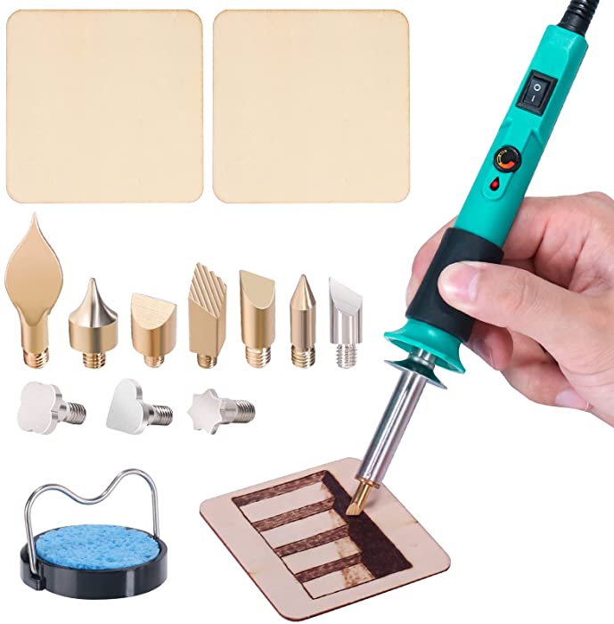 YIHUA 930-IV Pyrography Wood Burning Pen Kit Adjustable Temperature, Power Switch, Heat Deflector, Rubber Grip with 13PCS Accessories, Stencil, Wood Pieces, for Woodburning DIY Crafts