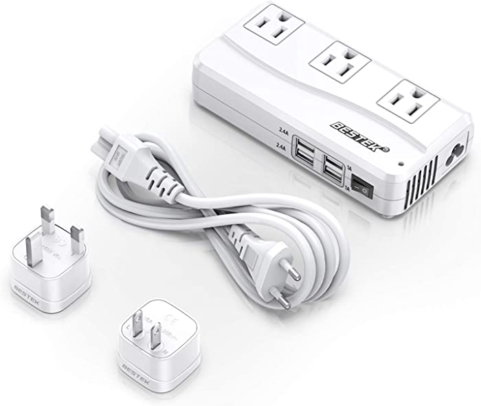 BESTEK Universal Travel Adapter 220V to 110V Voltage Converter with 6A 4-Port USB Charging and UK/AU/US/EU Worldwide Plug Adapter (White)