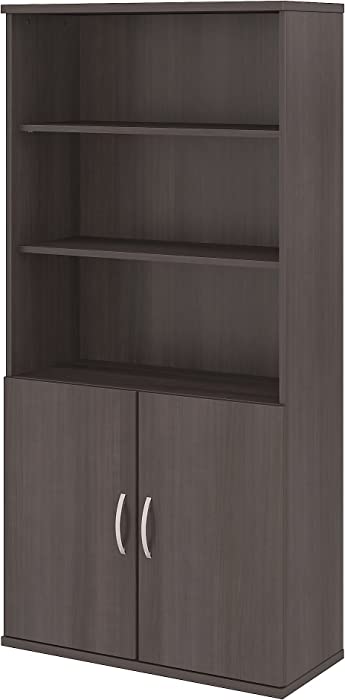 Bush Business Furniture Studio C 5 Shelf Bookcase with Doors in Storm Gray