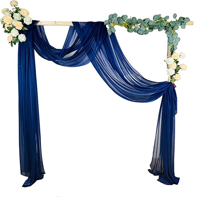 Wedding Arches for Ceremony Navy Blue Curtains Ceiling Drapes Rustic Wedding Arch Draping 2 Panels Sheer Fabric Wedding Ceremony Outdoor Arch Drapery for Party Stage Decoration Backdrop