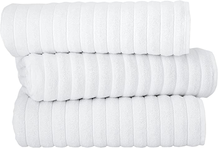 Classic Turkish Towels - Extra Large Premium Cotton Bath Sheet Set - Thick and Absorbent, Ribbed 3-Piece Luxury Bathroom Towels, 40x65 inches, 100% Turkish Cotton (White)