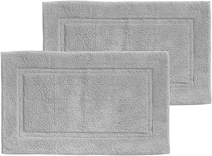 mDesign Soft 100% Cotton Luxury Hotel-Style Rectangular Spa Mat Rug, Plush Water Absorbent, Decorative Border - for Bathroom Vanity, Bathtub/Shower - Machine Washable - 2 Pack - Gray