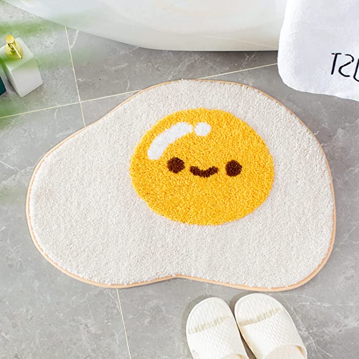 Bathroom Rug 18.8" x 25.5" Non Slip Cute Bath Mat Soft Shower Rug Plush Microfiber Water Absorbent Thick Shaggy Floor Mats, Machine Washable, Egg