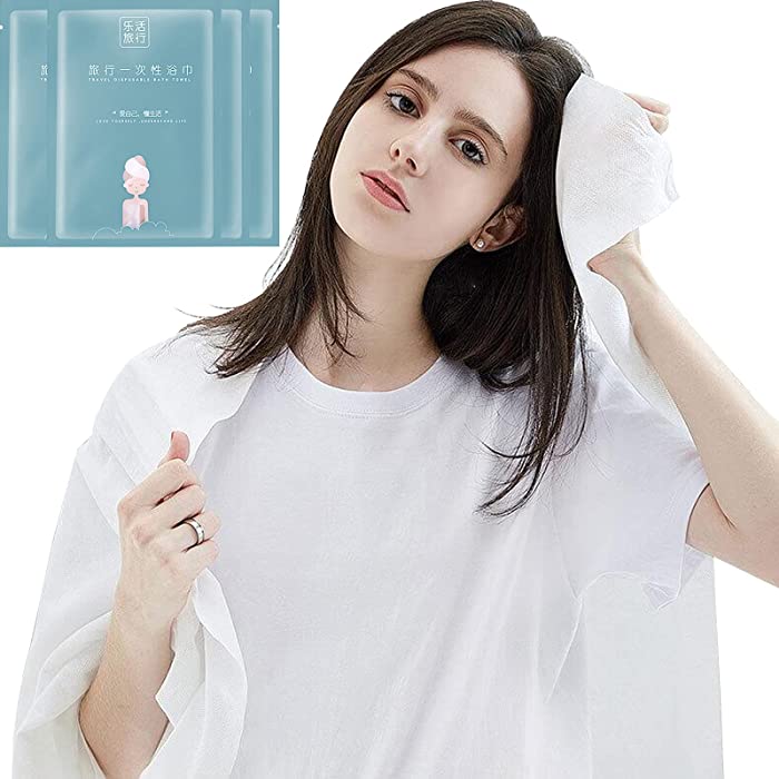 6 Packs of Portable Travel Pure Cotton Disposable White Soft Bath Towels, Suitable for Camping, Travel, Hotel, Business Travel (55 x 25.5 inches).