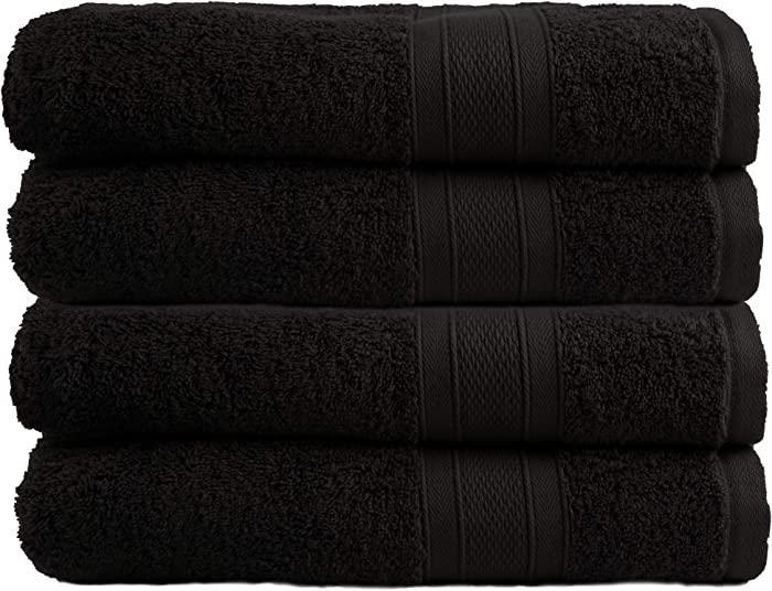 TRIDENT Bath Towel, 4 Piece Bathroom Towel, 100% Cotton, Highly Absorbent, Super Soft, Soft and Plush - Black