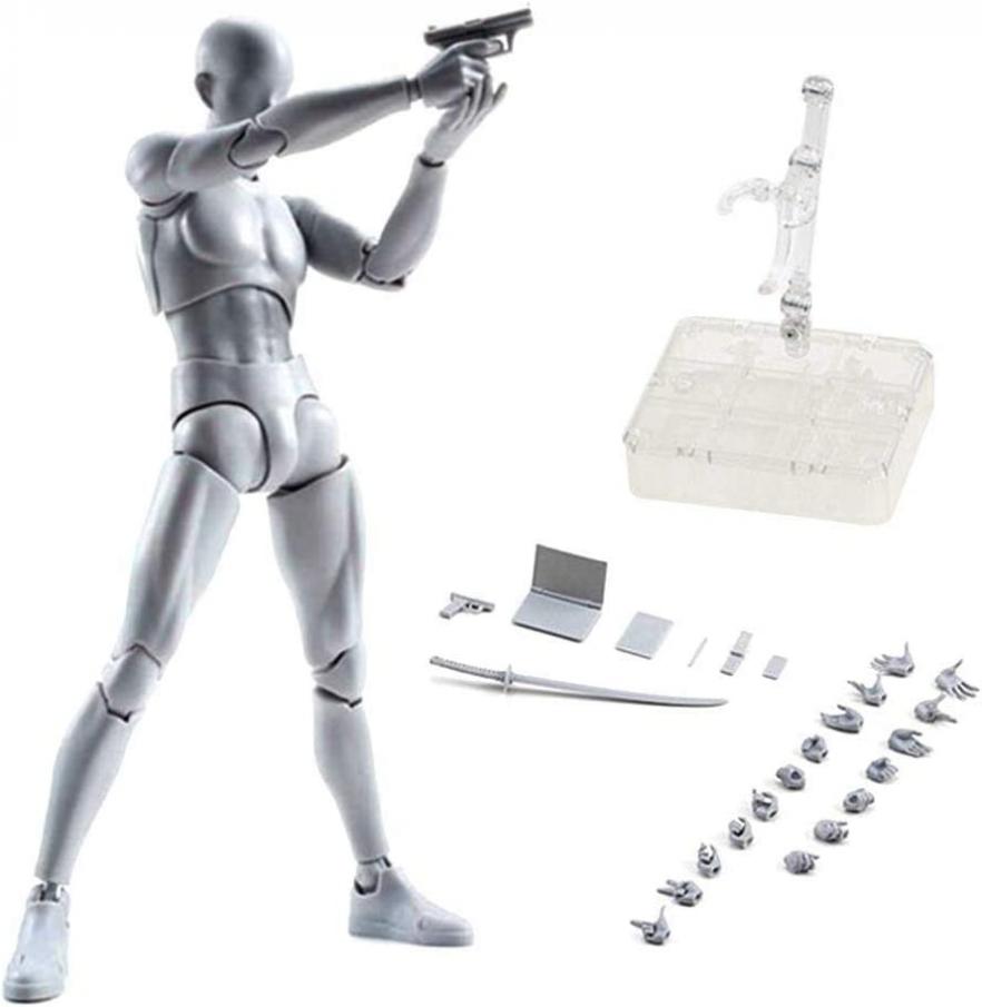 Action Figures Body-Kun DX & Body-Chan DX PVC Model SHF Children Kids Collector Toy Gift, Drawing Mannequin Figure Models for Artists (Grey Male)