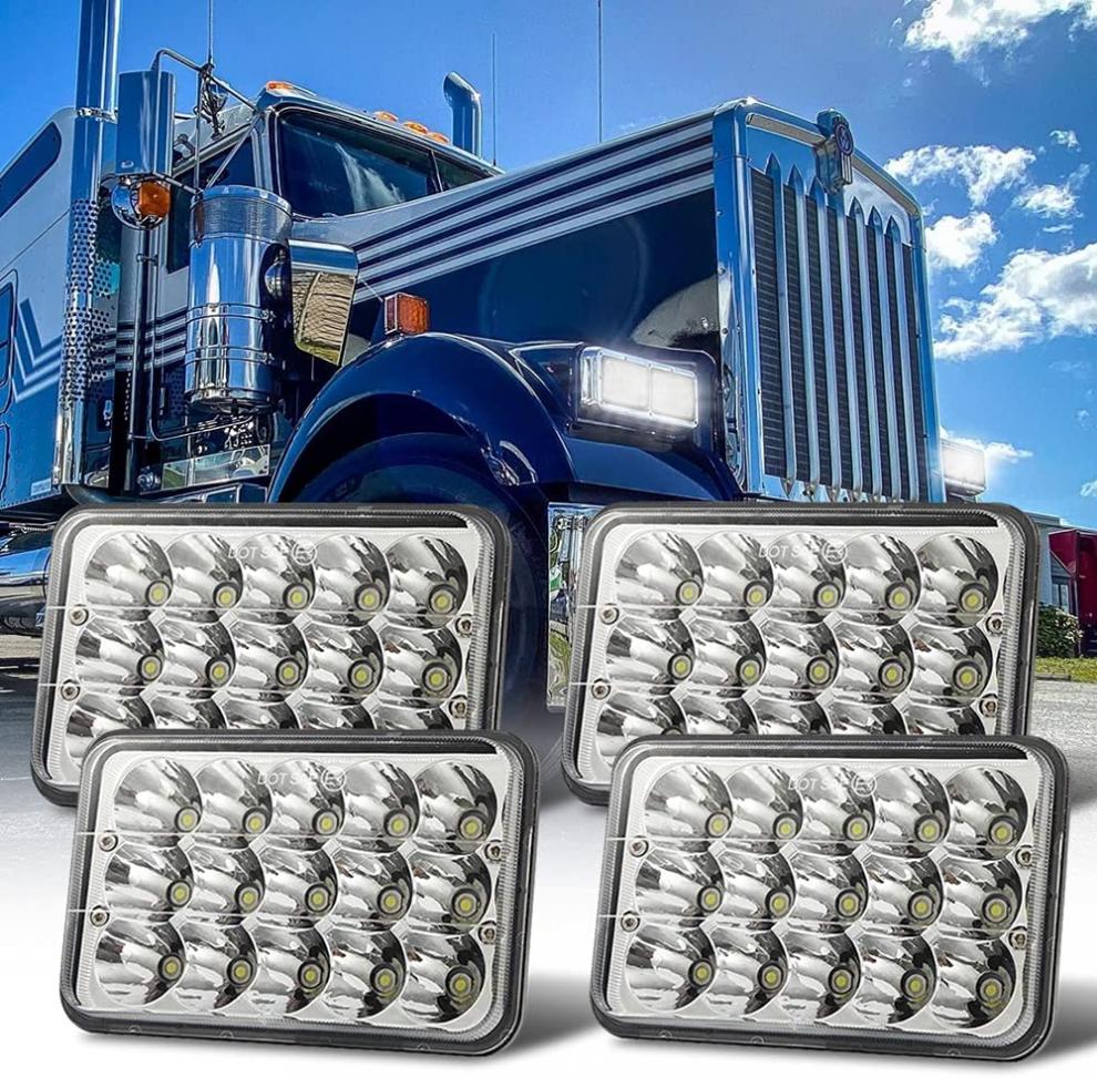 GOTTOW 4x6 Inch LED Headlights 4PCS Dot Approved Rectangular Headlamp H4651 H4652 H4656 H4666 H6545 For KW Kenworth T800 T600 W900 Peterbilt 379 Feightliner Oldsmobile Cutlass GMC Chevy Ford Probe