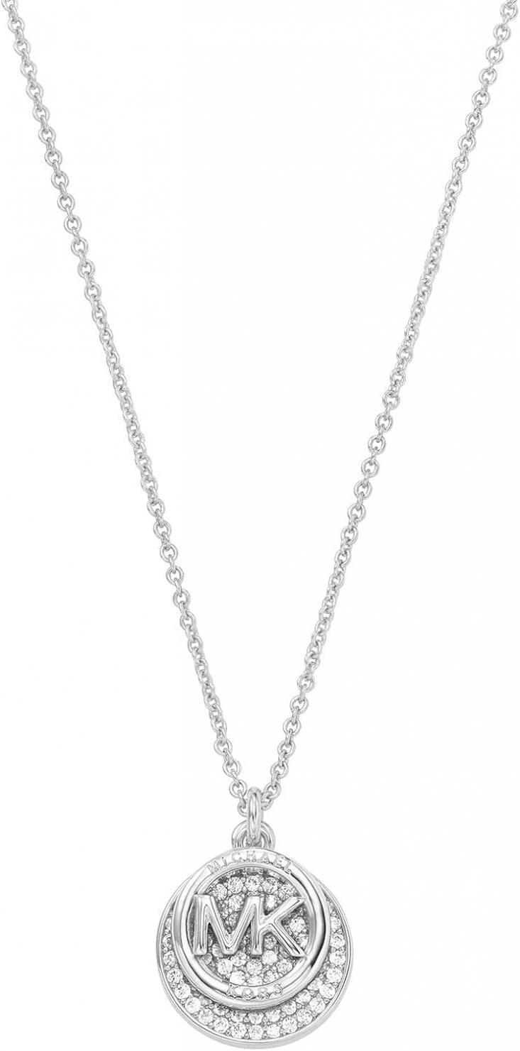 Michael Kors Women's Silver Tone Pendant Necklace With Crystal Accents