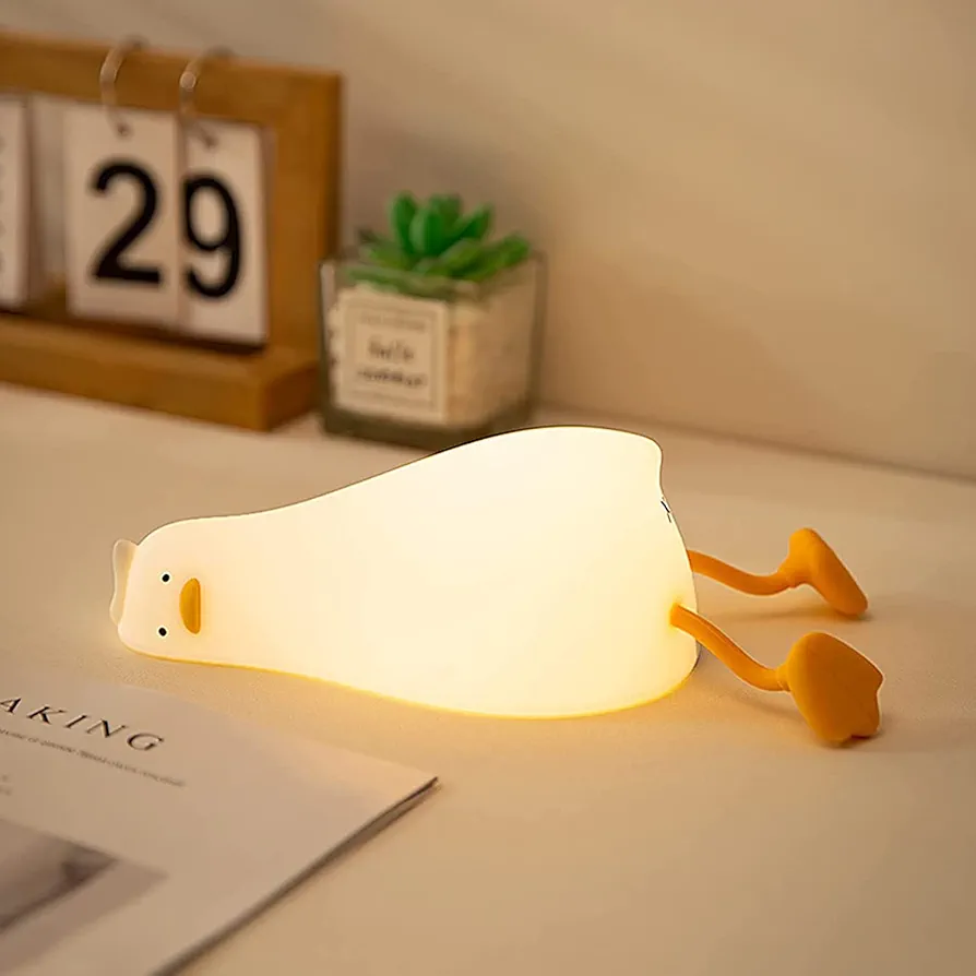 LED Lying Flat Duck Night Light, 3 Level Dimmable Nursery Nightlight,Cute Lamps Silicone Squishy Light Up Duck,Rechargeable Bedside Touch Lamp for Breastfeeding Toddler Baby Kids Decor