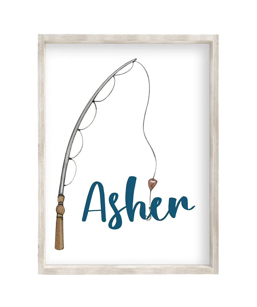 Personalized Watercolor Fishing Pole Nursery or Little Boys Room Print, Rustic Outdoor Nautical Themed Decor