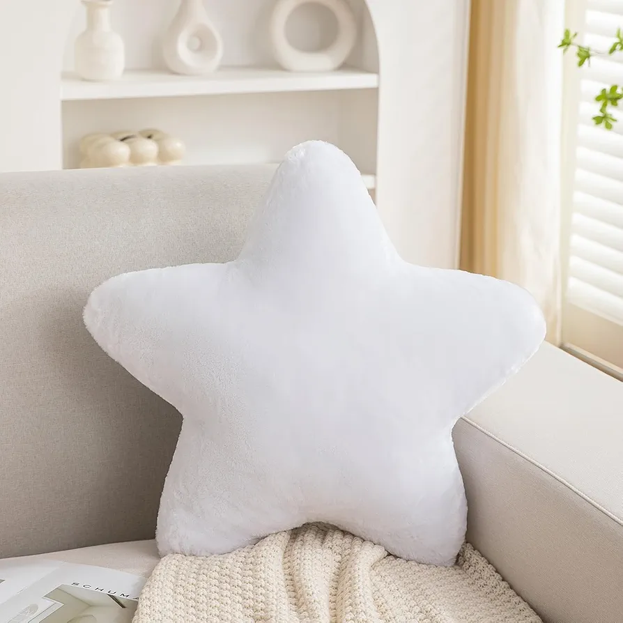 Star Pillows，Decorative Star Shaped Throw Pillow，Cute Room Decor，Bedroom Home Decor，15.7 inch，Plush Star Pillow (White 15.7 in)