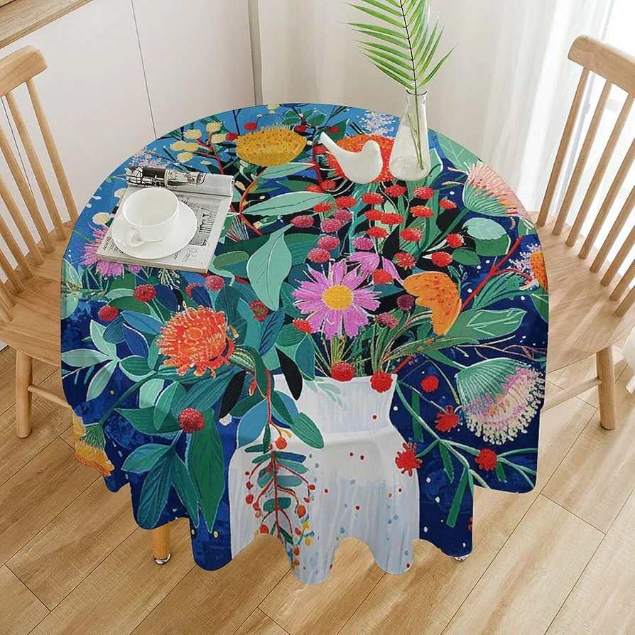 A Bouquet of Flowers Tablecloth Waterproof Wrinkle Resistant Round Table Cover 60x60in Washable Table Cloth for Indoor Outdoor Kitchen Dining Room Holiday Decorative 60 Inch