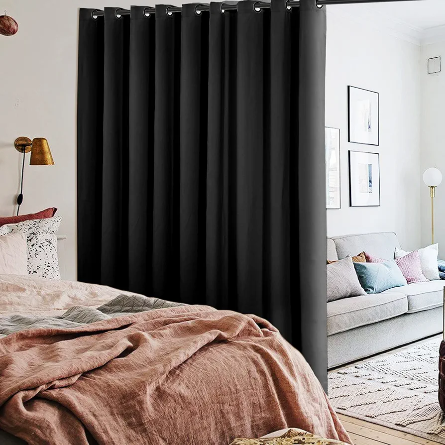 INOVADAY Sliding Door Curtains Room Divider Curtain for Living Room, Patio Door Curtains, Wide Curtains for Bedroom Partition, Privicy Grommet Curtain Panel, 1 Panel, 8ft Wide x 7ft Tall, Black