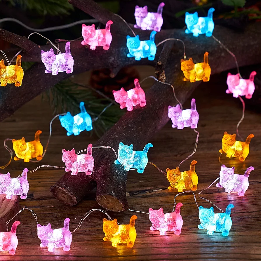 JASHIKA Cat String Lights Kawaii Deco Kitty Fairy Decorative Lights 10ft 30LED Battery Operated Novelty Lighting for Outdoor Wedding Camping Tent Baby Shower Bedroom Birthday Party