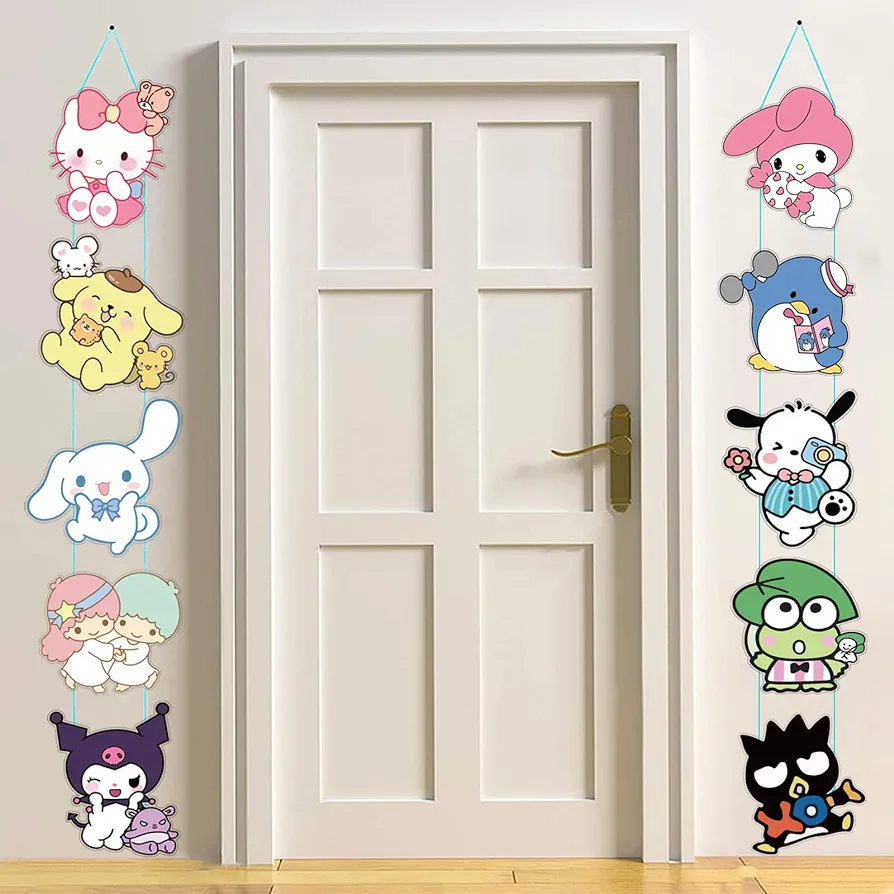 Kawaii Birthday Decorations, Cute Friends Birthday Party Supplies, Cartoon Room Decoration Porch Sign Hanging Banner Wall Decorations, for Kids Indoor Outdoor Party Decoration