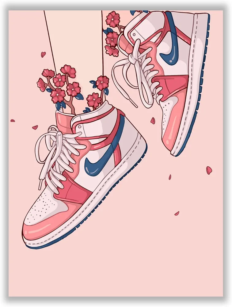 Hypebeast Girly Pink Sneaker Poster – (12x16 Inch) Unframed – AJ Wall art, Hypebeast Room Decor, Indie Wall Art Poster, Sneaker Air Gym Shoes Shoebox Collection Aesthetic Cool Poster for Teen Boys