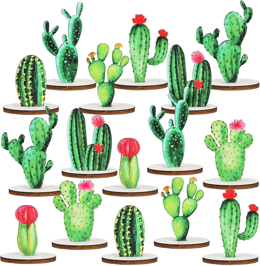 16 Pcs Wooden Cactus Party Decorations Cactus Wood Sign Cactus Centerpieces for Tables Cactus Table Decor Cactus Table Topper for Cactus Theme Baby Shower Birthday Classroom Decorations Supplies