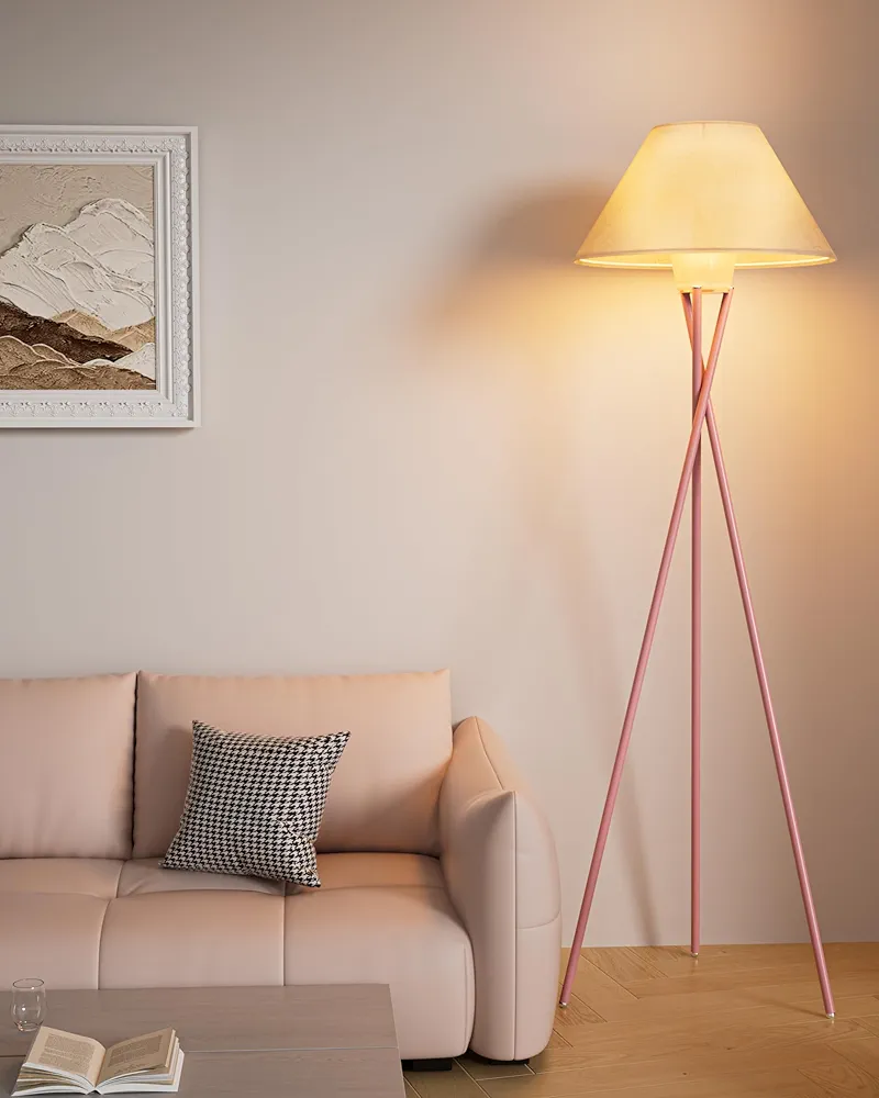 Lightdot 77IN Tripod Floor Lamp Pink, Mid Century Modern Standing Lamps with Fabric Lampshade, Bulb Included, Farmhouse Tall Lamps Vintage Floor Lamp for Living Room, Bedroom