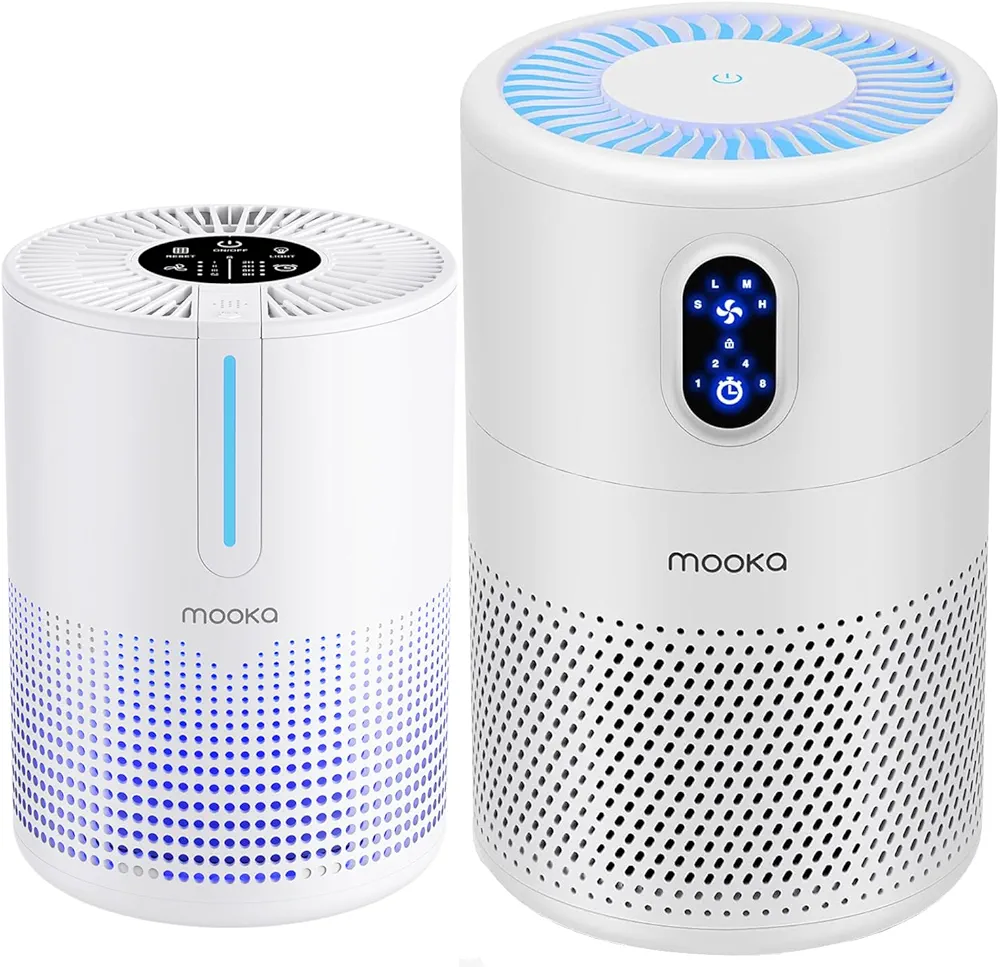 MOOKA Air Purifiers for Home Large Room up to 1076ft² and Desktop Air Purifiers with USB-C Cable for Smokers Pollen Pets Dust Odors