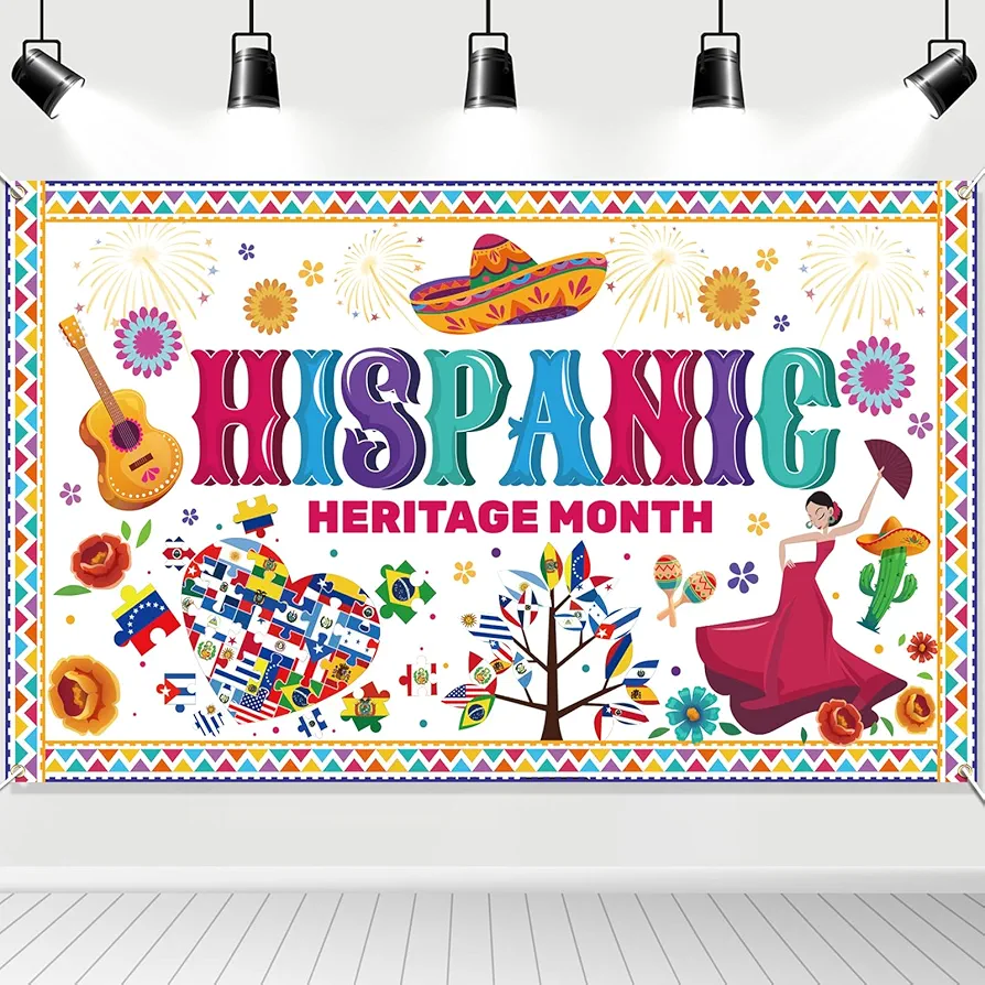 HOWAF Hispanic Heritage Month Decorations Banner, Spanish Speaking Countries Latino American Month Background Banner for National Hispanic Heritage Month Party Supplies Home Classroom Decor