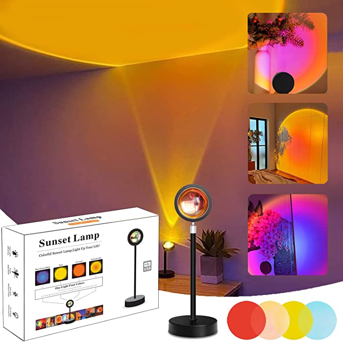 Sunset Lamp Projector LED Night Light Projection,180 Degree Rotation Rainbow USB Projection Lamp, Romantic Visual LED Light for Home Party Living Room Bedroom Decor