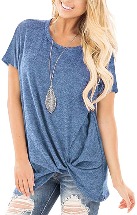 SAMPEEL Women's Casual Shirts Twist Knot Tunics Tops