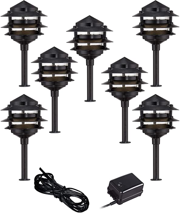 Pagoda Black 9-Piece Outdoor LED Landscape Lighting Set - John Timberland