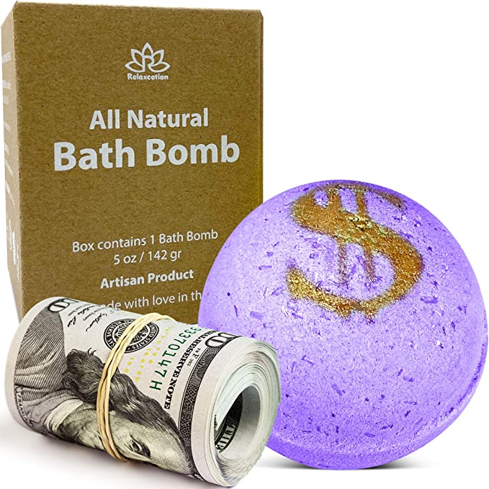 Cash Bath Bomb "Calming" with Real Money Inside - from $1 to $100 Large Mystery Surprise Gift - "Lavender" Fragrance for Women