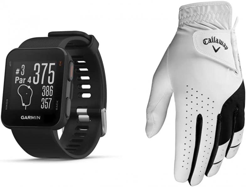 Garmin 010-02028-00 Approach S10, Lightweight GPS Golf Watch, Black & Callaway Golf Gloves Weather Spann Single Pack (Men's Left Hand, Large, White)