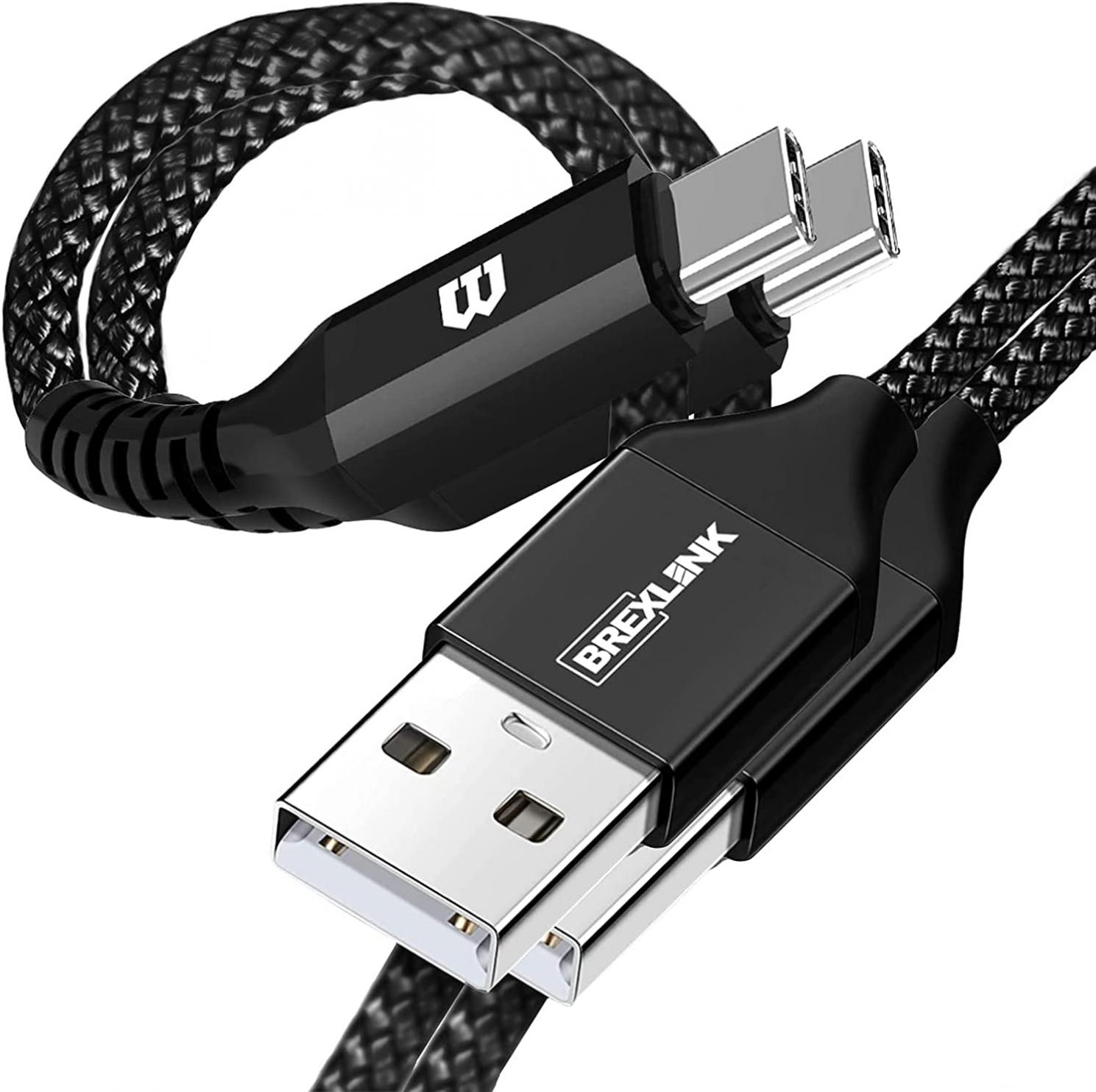 BrexLink USB C Cable, Type C Charger USB 3A Charging Cable Fast Charge for Samsung Galaxy S22 Plus Ultra S21 S22 Plus, Moto G7 G8, Other USB Type c Charger (10ft+10ft, Black)