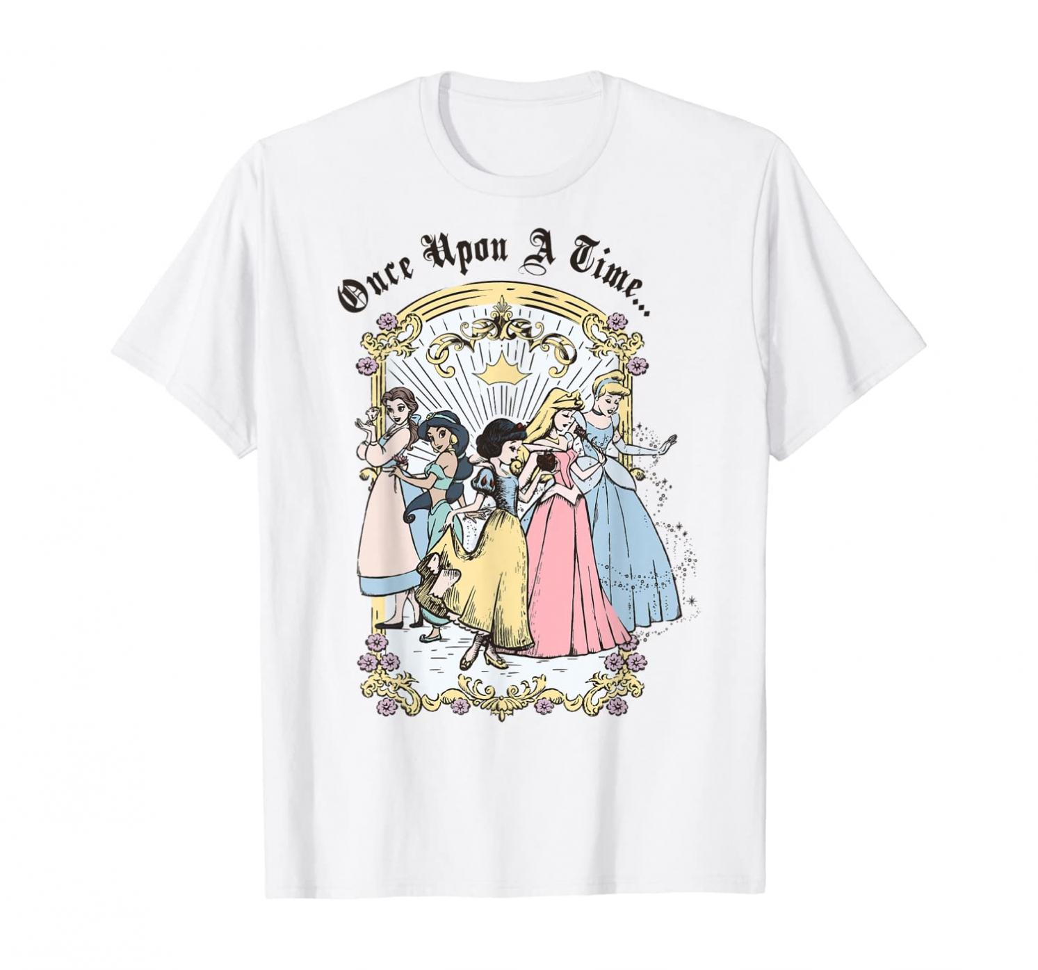 Disney Princess Once Upon A Time Vintage Cartoon T-Shirt, White, Small