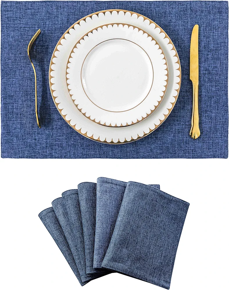 Home Brilliant Set of 6 Placemats Heat Resistant Dining Table Place Mats Kitchen Table Mats, Navy Blue