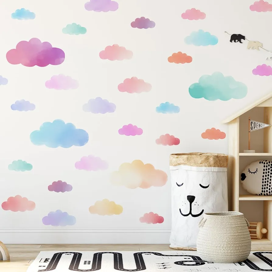 Clouds Wall Decals Colorful Clouds Wall Stickers Removable Clouds Wall Stickers Decor for Baby Nursery Playroom Bedroom Classroom Kindergarten Wall Decor