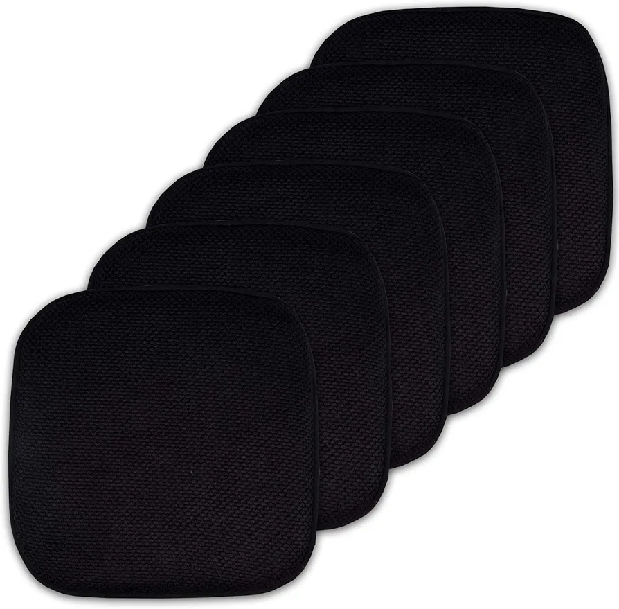 Sweet Home Collection Cushion Memory Foam Chair Pads Honeycomb Nonslip Back Seat Cover 16" x 16" , Black 6 Pack