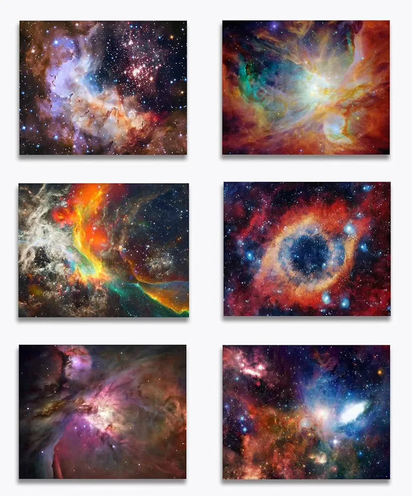 LOEVOERO Universe Starry Sky Wall Art Outer Space Fantastic Nebula Galaxy Painting Pictures,for Bedroom, Living Room, Bathroom Decor,Posters for Kids, Boys or Girls Room Set of 6 (8x10) Unframed