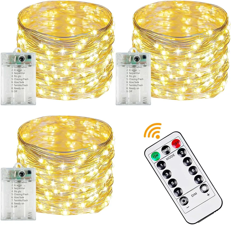 3-Pack 78FT 240 LED Fairy Lights Battery Operated with Timer & Remote, Waterproof Twinkle Lights Outdoor Indoor 8 Modes for Bedroom Dorm Home Patio Wedding Tree Mason Jar Party Christmas Decoration