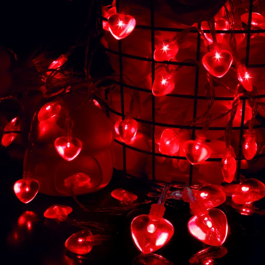 Luditek 14.7ft 40LED Valentines Day Decorations String Lights, Heart Shape Hanging Garland Valentines Day Decor for Indoor Outdoor Home Room Party Wedding