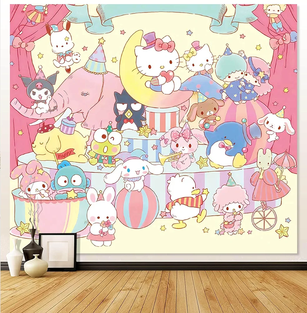 Feyigy Hello Kitty Tapestry-Hello Kitty Poster-Hello Kitty Room Decor-Hello Kitty Backdrop-Sanrio Room Decor-Sanrio Backdrop-Hello Kitty Birthday Decorations 59x51 In