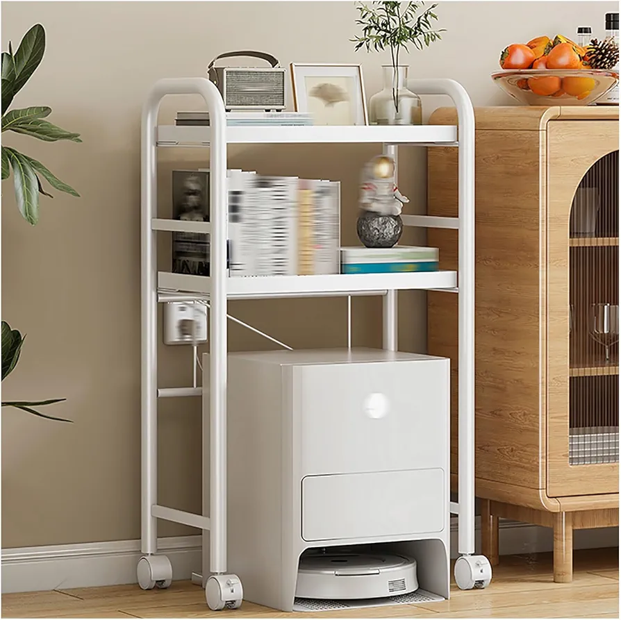 Living Room Sweeping Robot Storage Rack, Movable Multi-layer Sundries Storage Rack above The Bedside Table with Wheels Next to The Sofa(54x28x115cm/21.2x11x45.2in)