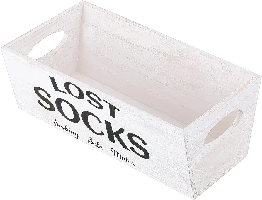 Lost Socks Basket Lost Socks Sign Farmhouse Laundry Room Decor and Accessories Lost Socks Bin Laundry Room Decor Laundry Room Storage Organization Hanging Wall Basket for Laundry Room Storage (White)