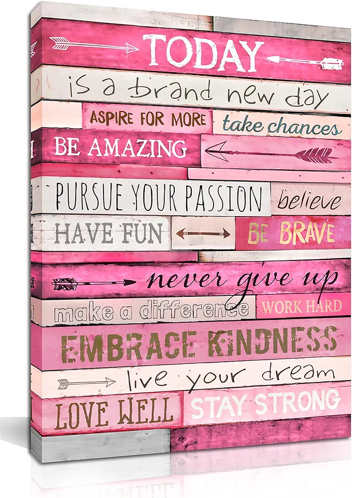 Pink Wall Decor - Inspirational Quotes Wall-Art - Motivational Bedroom Decor For Teen Girls - Office Gifts For Women With Framed Canvas Artwork Ready to Hang 15" W x 11.5" H