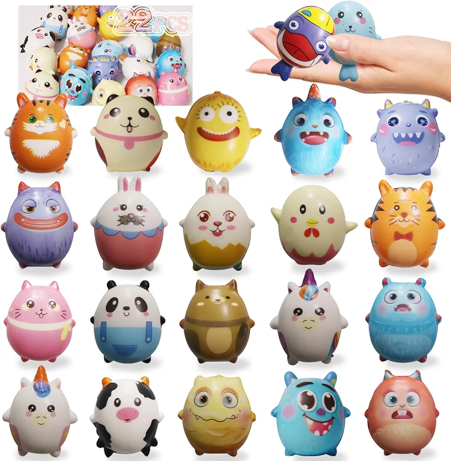 22 Pack Party Favors for Kids Filled with Squishy Toys,Bulk Slow Rise Squeeze Soft Toys,Birthday Goodie Bag Stuffers,Carnival Prizes,Treasure Box Toys,Classroom Prizes for Boys & Girls