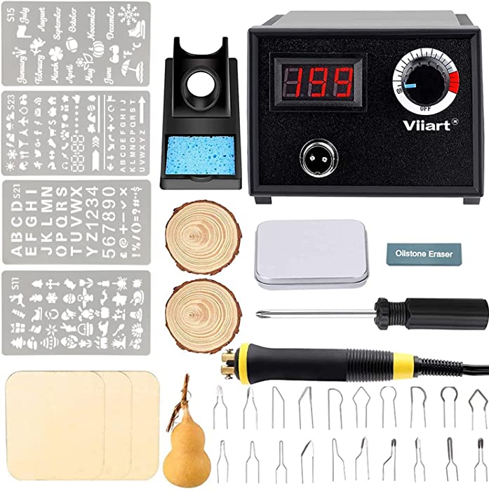 Viiart Professional Pyrography Tool Kit 60W Upgraded Wood Burning Kits with 20pcs Pyrography Wire Tips Digital Adjustable Pyrography Machine for Wood and Gourd（Single Pen）