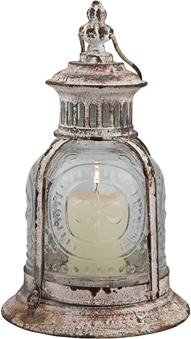 Stonebriar Antique Metal Votive Candle Lantern with Handle, 10", Worn White