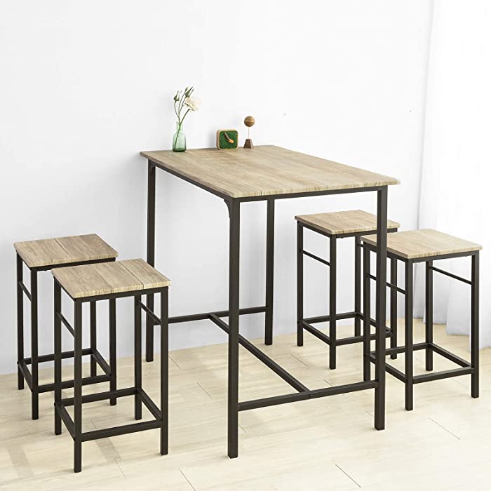 Haotian Bar Set-1 Bar Table and 4 Stools, Home Kitchen Breakfast Bar Set Furniture Dining Set-OGT11 (Natural)