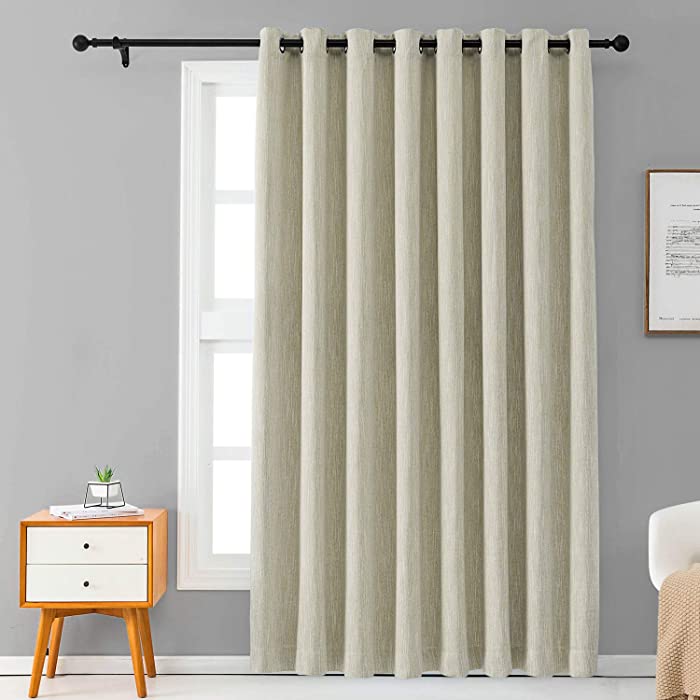 Melodieux Elegant Cotton Wide Blackout Curtain for Sliding Glass Door Living Room Divider Grommet Drapes, 100 by 84 Inch, Beige (1 Panel)