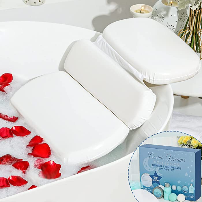 Bath Gift Set - Spa Luxetique Spa Bathtub Pillow Set, Ergonomic Bath Pillows for Tub Neck and Back Support, Luxury Spa Bath Set for Women or Men