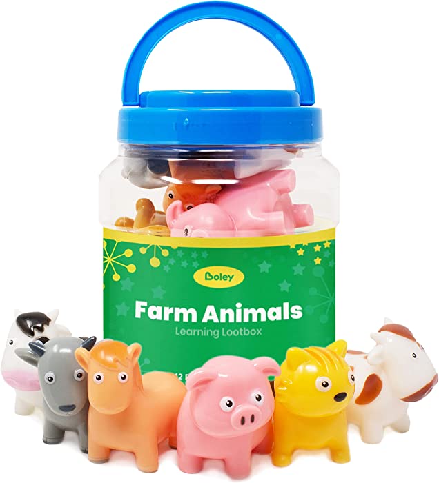 BOLEY Farm Animals Bath Toys Bucket - Includes 12 Colorful Fun Mold Free Bathtub Toys & Pool Toys for Kids & Toddlers Ages 2 and Up!